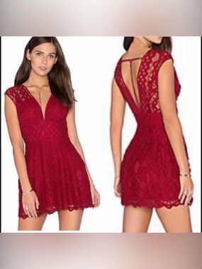 Free people One In A Million Red Lace Mini Dress Women Size Size 10 Romantic